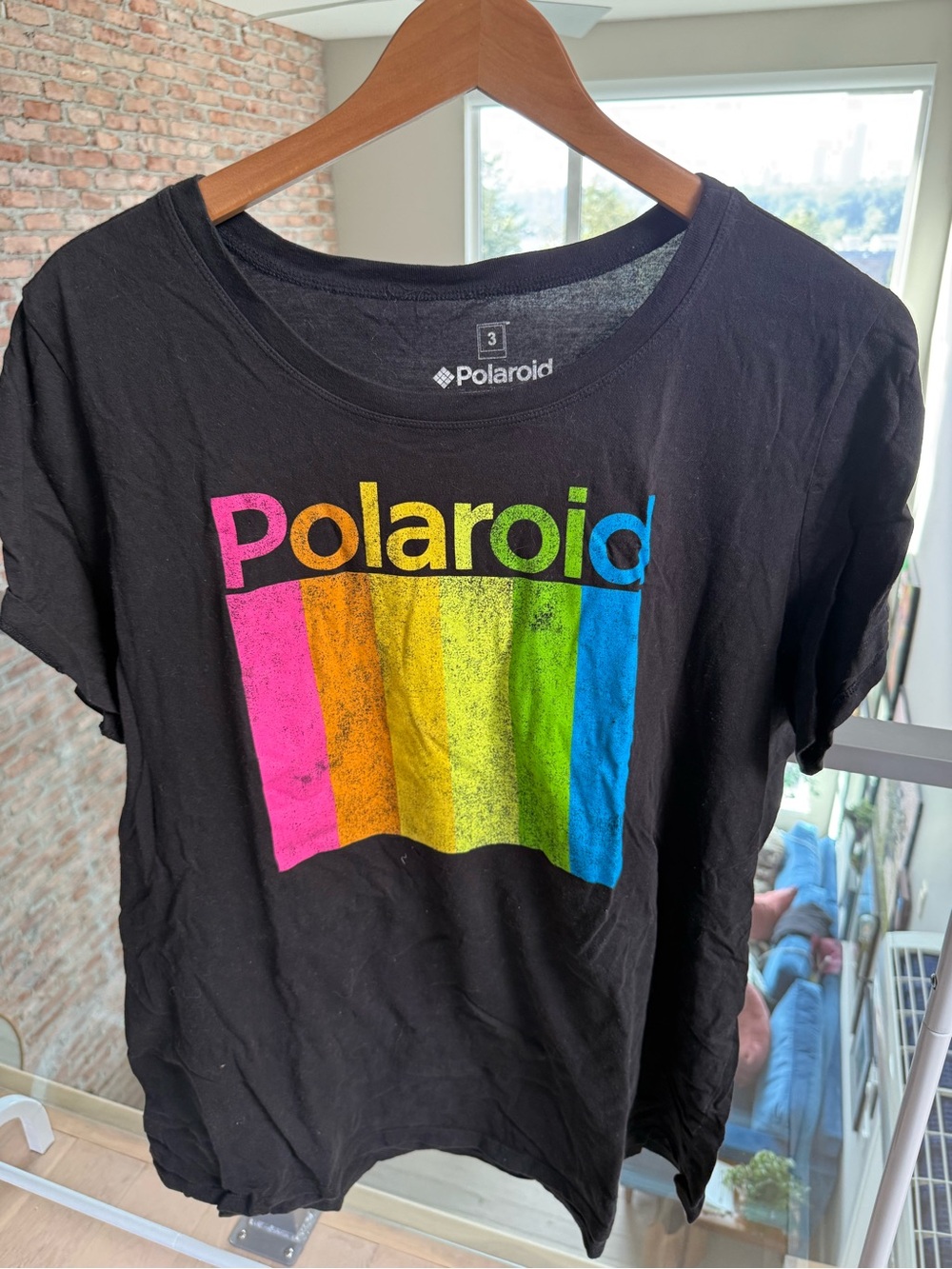 Polaroid by torrid Black Tee with Classic Logo in Rainbow Bars